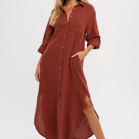 Brick Button Up Maxi Dress - Picture 1 of 1